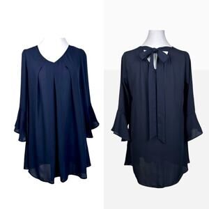 Marc Defang Chiffon Top Womens Size S Navy Loose Flowy Quiet Luxury Feminine